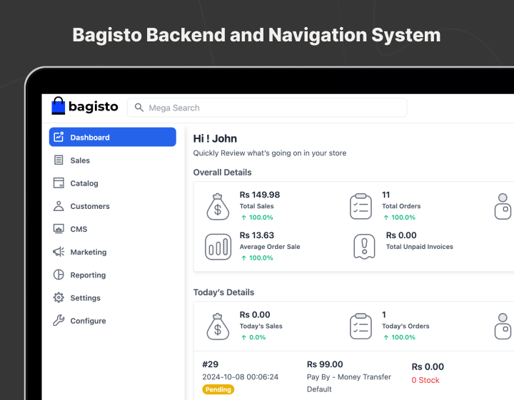 Bagisto Backend and Navigation System